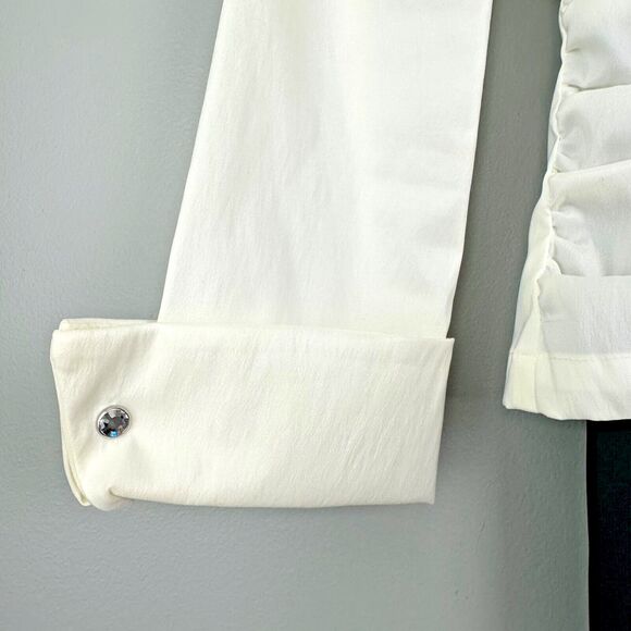 Vtg Tadashi 2pc Taffeta Ruched Blouse Wide Leg Sheer Pant Outfit Womens 4 Formal - Picture 2 of 11